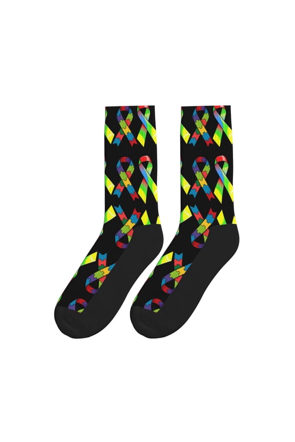 Women Men Novelty Crew Socks Autism Awareness Month Athletic Socks