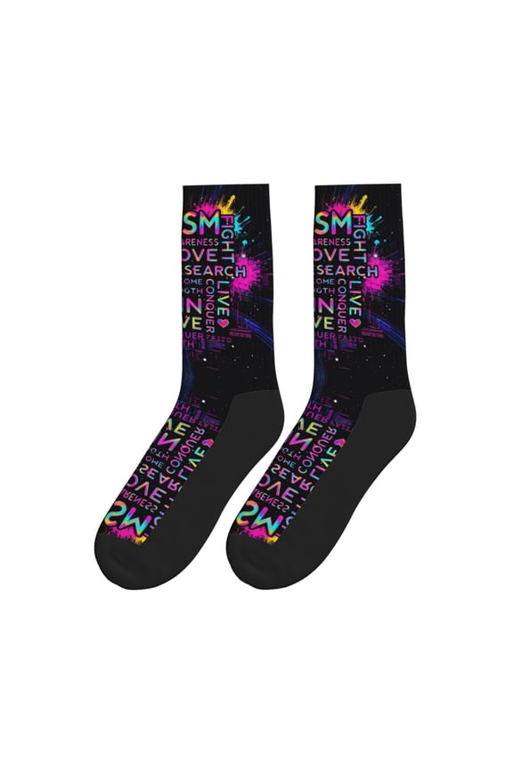Women Men Novelty Crew Socks Autism Awareness Patterm Athletic Socks