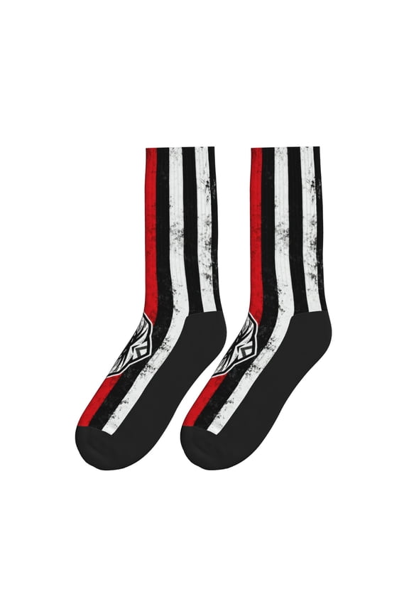 Women Men Novelty Crew Socks Firefighter Red Line Flag Art Athletic Socks