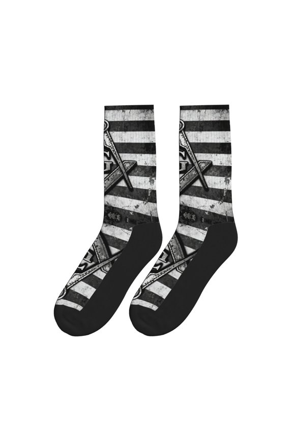 Women Men Novelty Crew Socks Freemason America Flag Athletic Socks