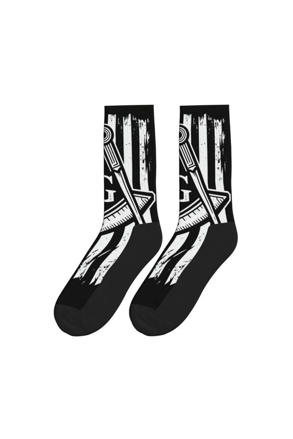 Women Men Novelty Crew Socks Freemason Masonic Masons Flag Athletic Socks