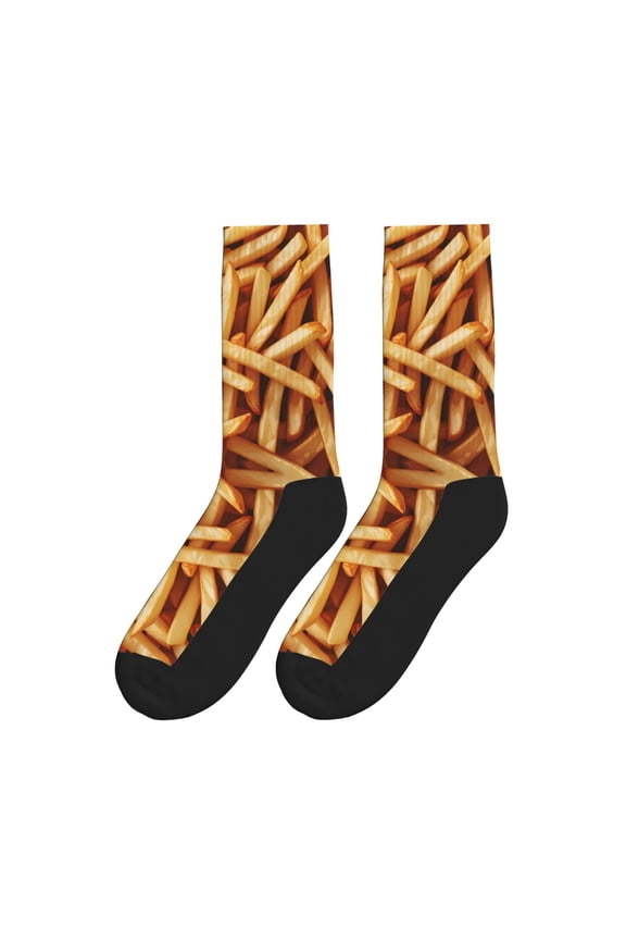 Women Men Novelty Crew Socks French Friespattern Print Athletic Socks