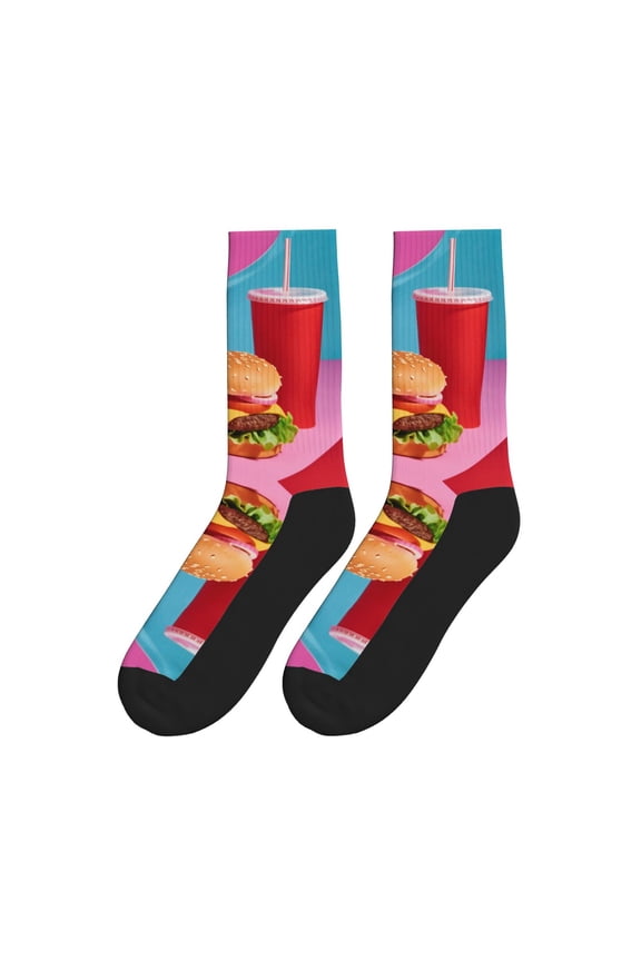 Women Men Novelty Crew Socks Hamburger Fries Cola Athletic Socks