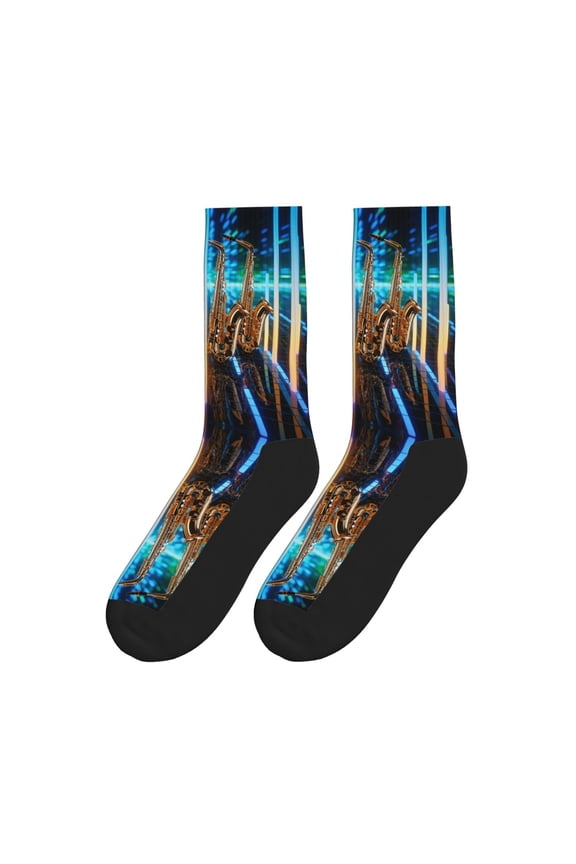 Women Men Novelty Crew Socks Musical Instruments Saxophone Athletic Socks