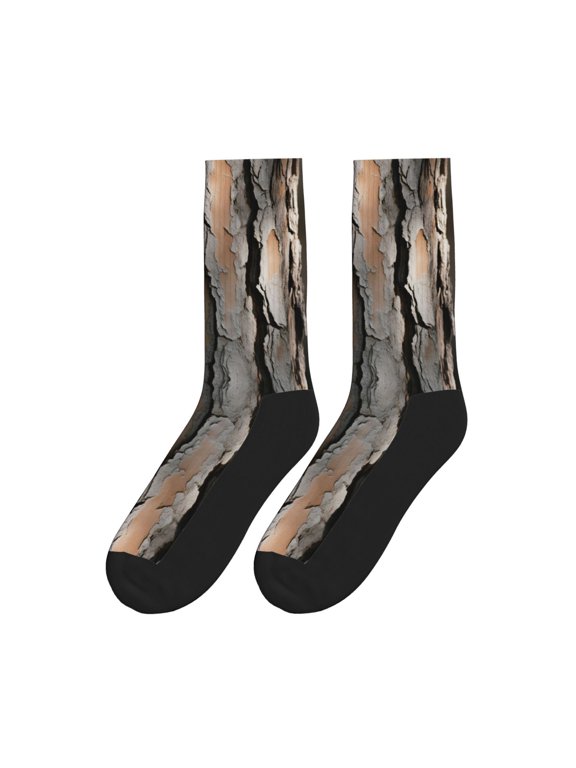 Women Men Novelty Crew Socks Nature Tree Old Pine Bark Wood Athletic Socks