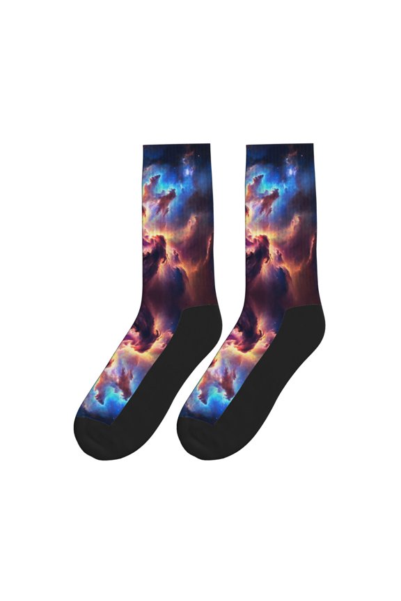 Women Men Novelty Crew Socks Nebula Galaxy Pattern Athletic Socks