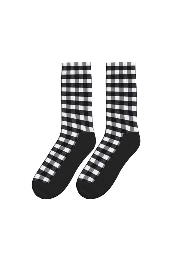 Women Men Novelty Crew Socks Plaid Farmhouse Black Buffalo Athletic Socks
