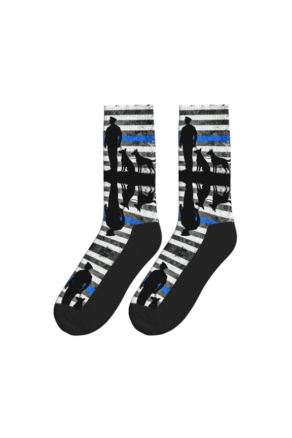 Women Men Novelty Crew Socks Police Blue Line Flag Athletic Socks