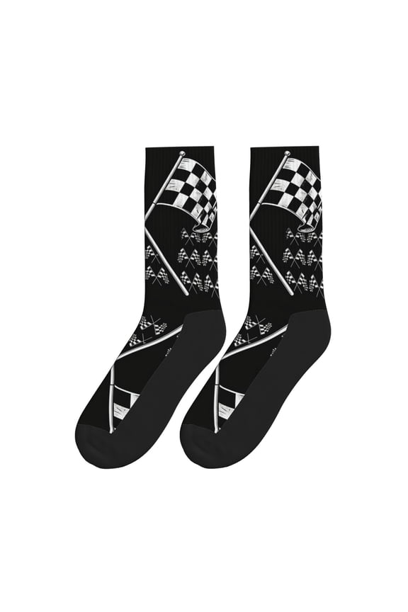 Women Men Novelty Crew Socks Racing Checkered Flag Athletic Socks