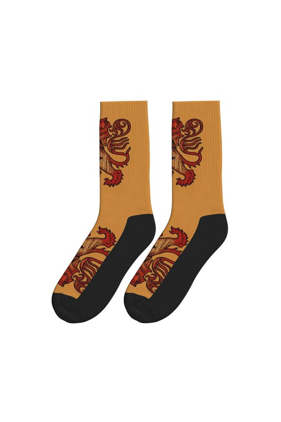Women Men Novelty Crew Socks Scottish Flag Lion Logo Athletic Socks