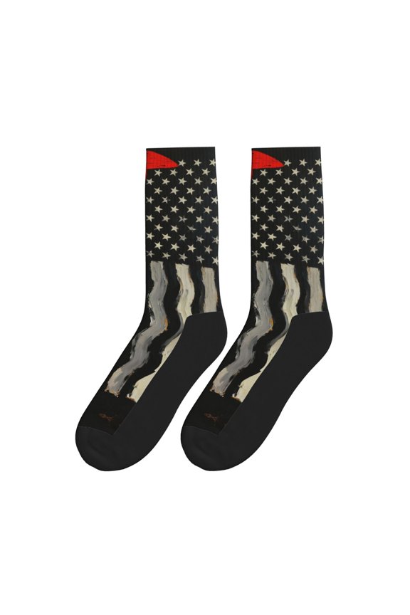 Women Men Novelty Crew Socks Thin Red Firefighter Line Axe Flag Athletic Socks