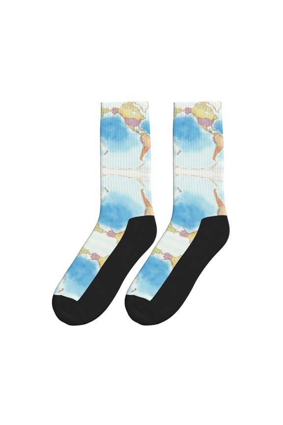 Women Men Novelty Crew Socks World Map Athletic Socks