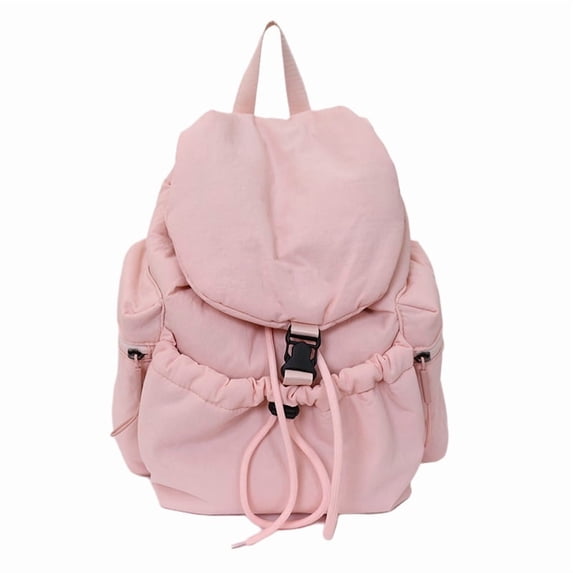 Women Men Nylon Bookpack Drawstring Solid Color Students Bookbags Large Capacity Travel Daypack Bag for Commute (Pink)