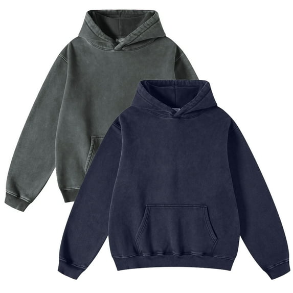 Women Men Oversized Acid Wash Hoodie 2PC Heavyweight Cotton Vintage Streetwear Sweatshirt