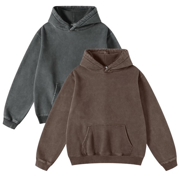 Women Men Oversized Acid Wash Hoodie 2PC Heavyweight Cotton Vintage Streetwear Sweatshirt