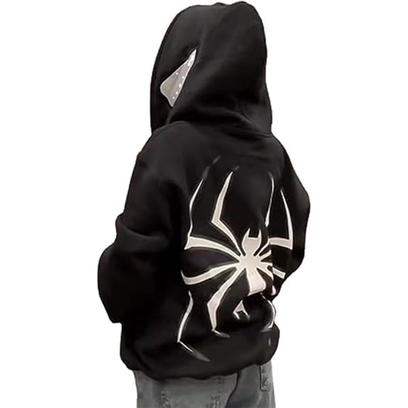 Women Men Oversized Harajuku Y2K Spider Graphic Hoodie Long Sleeve Full Zipper Jacket Coat Casual E Girl