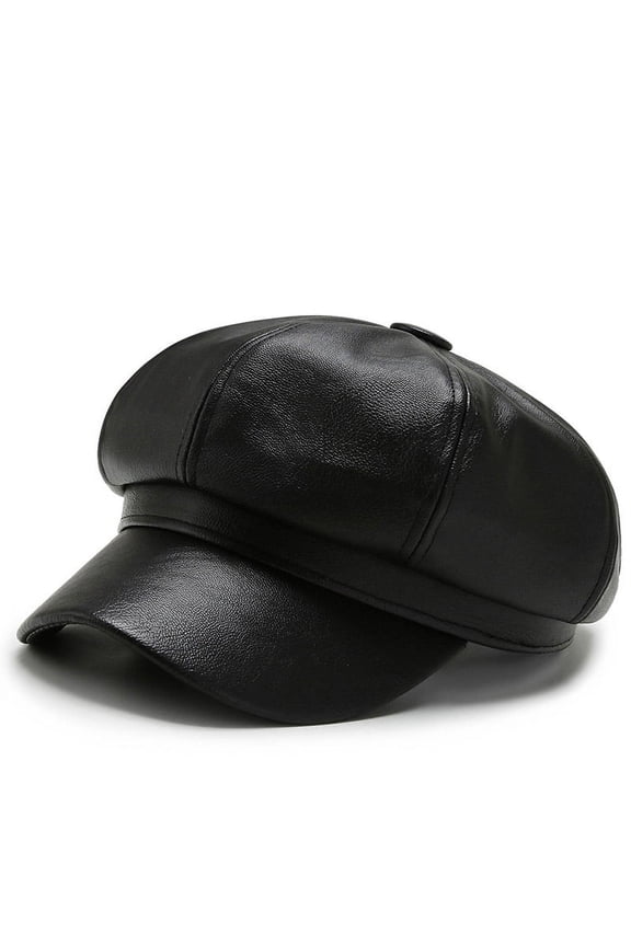 Women Men PU Leather Berets Hat Retro British Solid Beret Baseball Cap Outdoor Winter Warm Octagonal Hats  8 Panels Newsboy Caps for Women Vintage PU Leather Visor Beret Baker boy Cap Cabbie Hat