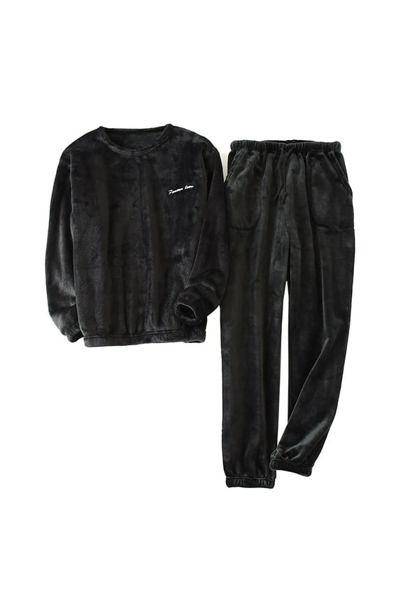 Women and Men Pajama Sets Couple's PJs Crewneck Long Sleeve Nightshirt & Drawstring Stretchy Tapered Pants Flannels Loungewear 2 Pieces Homewear Winter Comfywear