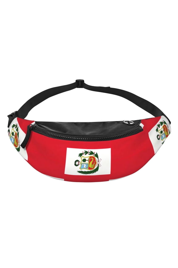 Women Men Peru Flag Fanny Pack Sling Crossbody Bag for Outdoor Travel Sports Hiking