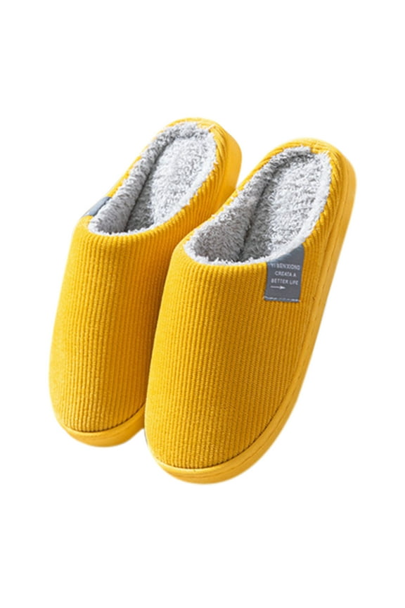 Women Men Plush Soft Slippers Fall Winter Warm Slip On House Shoes Anti-Skid Indoor Outdoor,Color:Yellow,Size:9