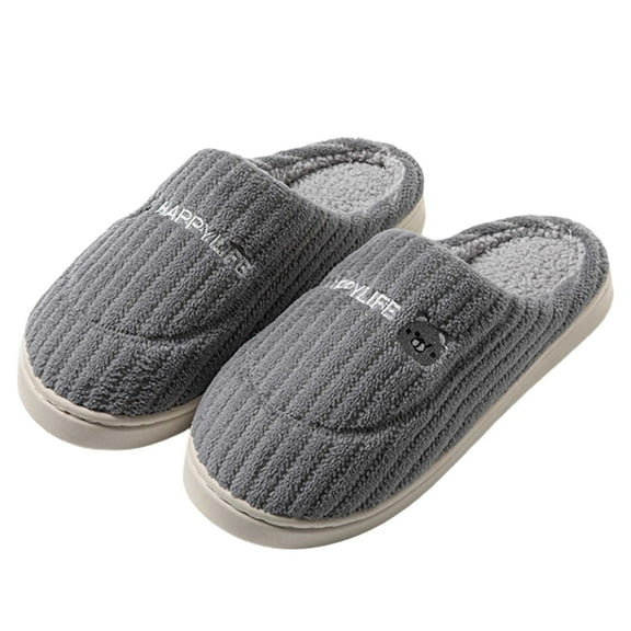 Women Men Plush Soft Slippers Fall Winter Warm Slip On House Shoes Anti-Skid Indoor Outdoor Dearfoams Slippers for Women Men,Color:Grey,Size:9