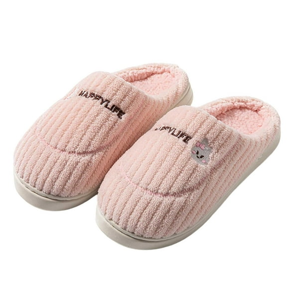 Women Men Plush Soft Slippers Fall Winter Warm Slip On House Shoes Anti-Skid Indoor Outdoor Dearfoams Slippers for Women Men,Color:Pink,Size:6
