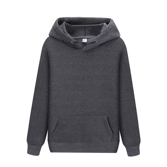 Women Men Pullover Hoodie Comfortable Solid Long Sleeve Loose Autumn Winter with Pockets Basic Hooded Sweatshirt Tops Tracksuit Gray L