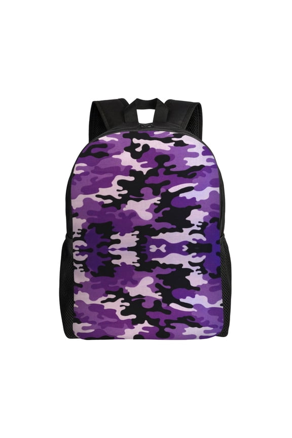 Women Men Purple Camouflage Backpack Lightweight Rucksack Casual Daypack For Laptop Trave