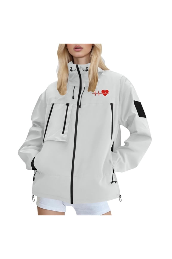 Women Men Rain Jacket Waterproof Breathable Outdoor Active Long Sleeve Hooded Loose Lightweight Coat