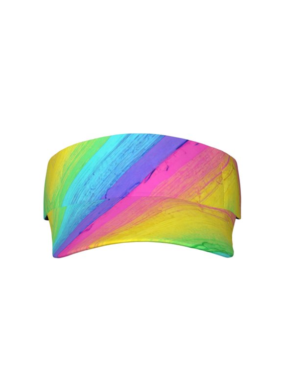 Women Men Rainbow Stripe Adjustable Fit Runners Sports Sun Visor