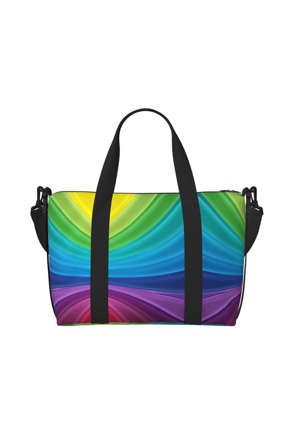 Women Men Rainbow Stripes Gym Duffel Bag Travel Carry On Weekender Overnight Tote Personal Item Bag