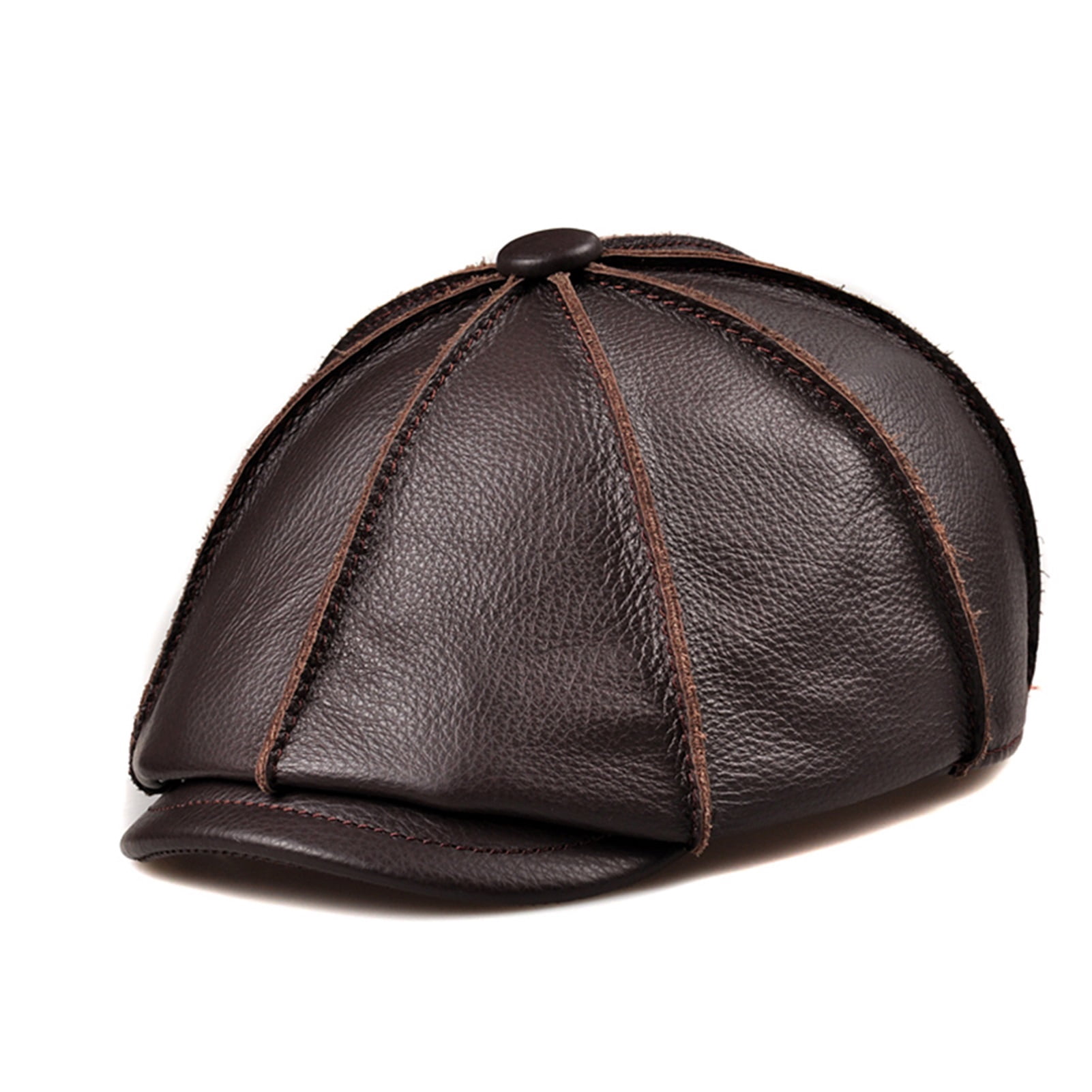 Women Men Real Leather Octagonal Caps Newsboy Cap Vintage Bonnet Beret Style Retro Cowhide Beret Hat Cowbo ,Classic Design