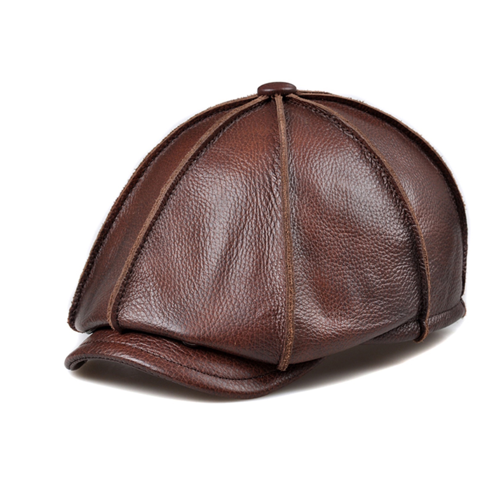 Women Men Real Leather Octagonal Caps Newsboy Cap Vintage Bonnet Beret Style Retro Cowhide Beret Hat Cowbo ,Classic Design