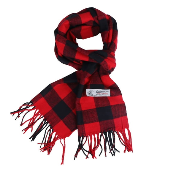 Women Men Red/Black Buffalo Check Plaid Scarves Classic Warm Soft Scarf with Fringes