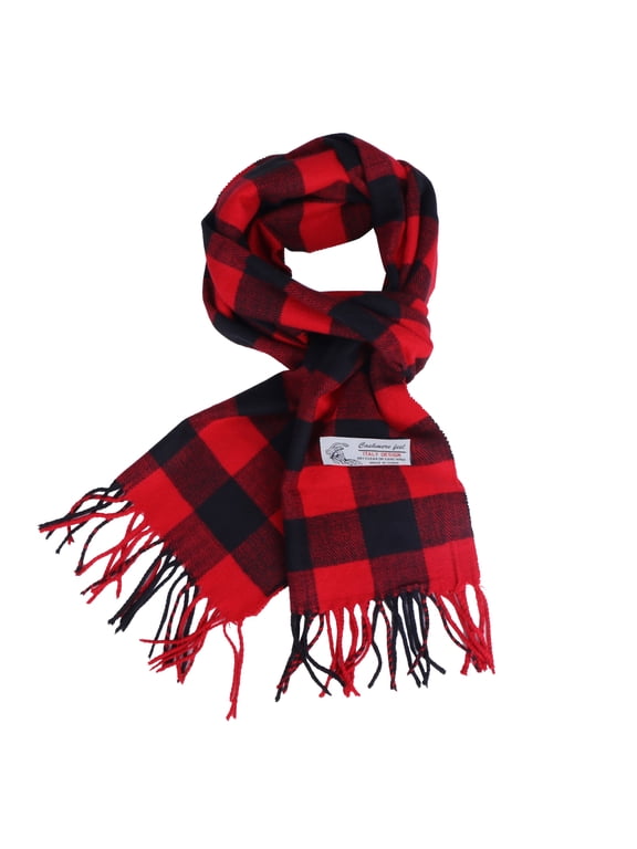 Women Men Red/Black Buffalo Check Plaid Scarves Classic Warm Soft Scarf with Fringes