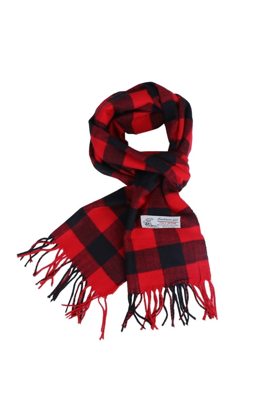 Women Men Red/Black Buffalo Check Plaid Scarves Classic Warm Soft Scarf with Fringes