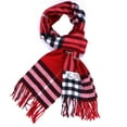 thumbnail image 1 of Women Men Red Check Plaid Scarves Warm Soft Scarf with Fringes, 1 of 4