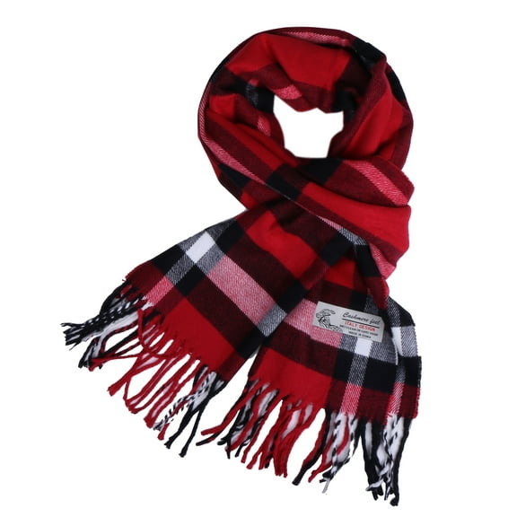 Women Men Red Check Stripe Plaid Scarves Warm Soft Scarf with Fringes