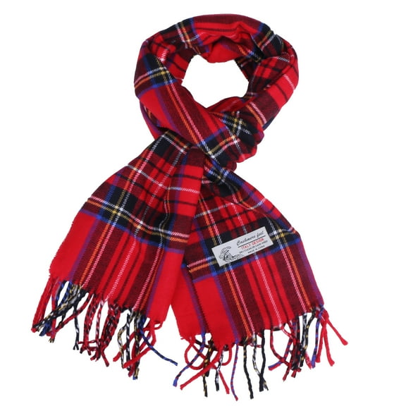 Women Men Red Scott Plaid Scarves Classic Warm Soft Scarf with Fringes