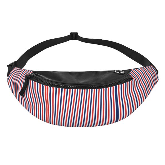 Women Men Red White And Blue Striped Crossbody Fanny Waist Bag Pack Belt Bag for Travel Hiking