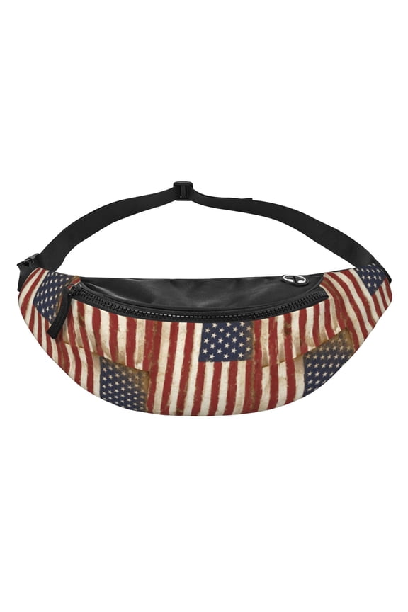 Women Men Retro-America-Flag Fanny Pack Sling Crossbody Bag for Outdoor Travel Sports Hiking