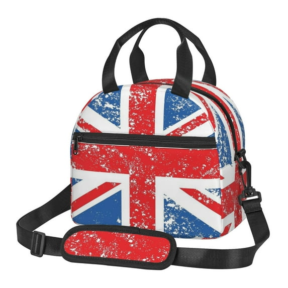 Women Men Retro Union-Jack Flag Reusable Insulated Lunch Cooler Leakproof Meal PrepTote Bag with Removable Adjustable Shoulder Strap