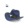 thumbnail image 1 of Women Men Retro Western Cowboy Riding Hat Leather Belt Wide Brim Cowgirl Cap, 1 of 2