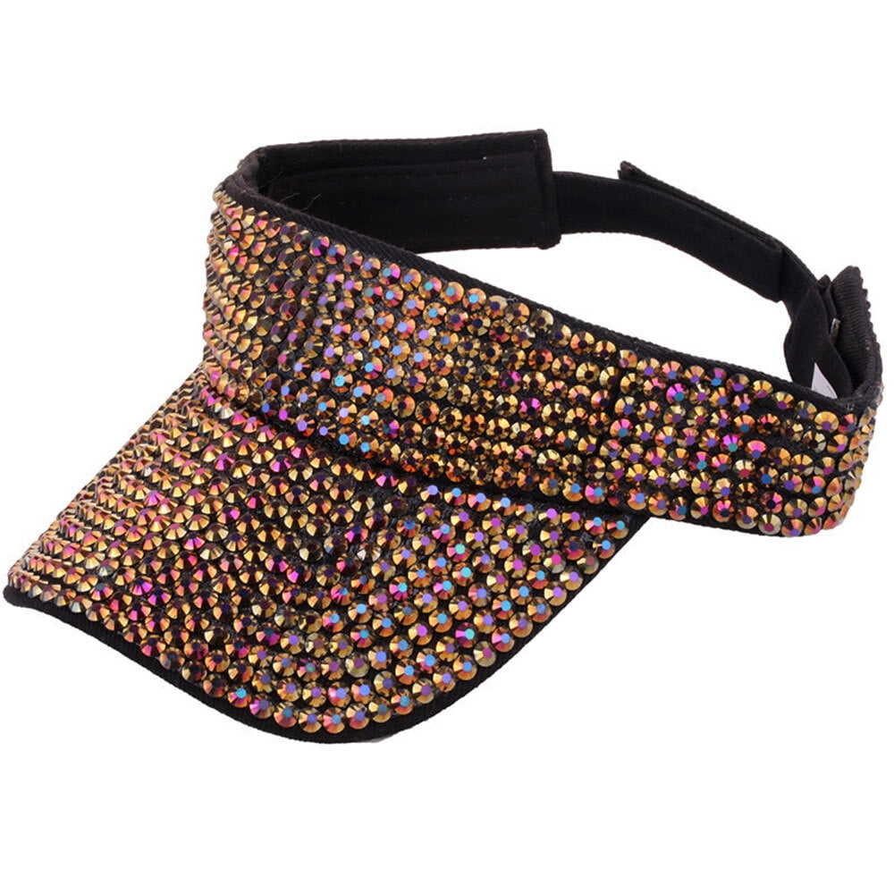 Women Men Rhinestone Sun Hats Adjustable Shiny Bling Visor  display picture 1