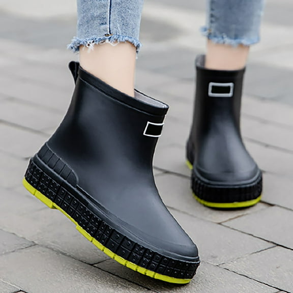 Women Men Short Rain Boots Lightweight Waterproof Garden Boots with Comfy Insoles Outdoor Anti-Slip Chelsea Rain Boots Stylish Mid Heel Rubber Ankle Booties