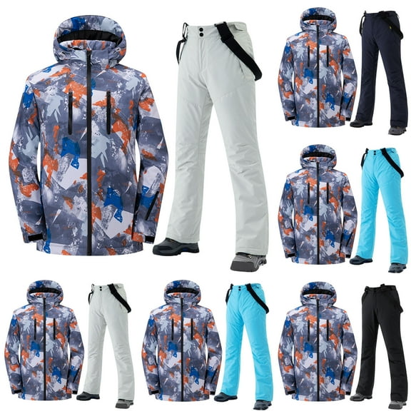 Women Men Ski Suit Sets Winter Unisex Windproof Waterproof Thickened Velvet Thermal Snowboard Skiwear Warm Jumpsuit for Outdoor Sport Skiing