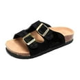 thumbnail image 1 of Women Men Slide Cork Sandal Flat Adjustable Strap Buckle Slip on Casual Open Toe Shoes Suede Summer 11.5 Men Black, 1 of 1