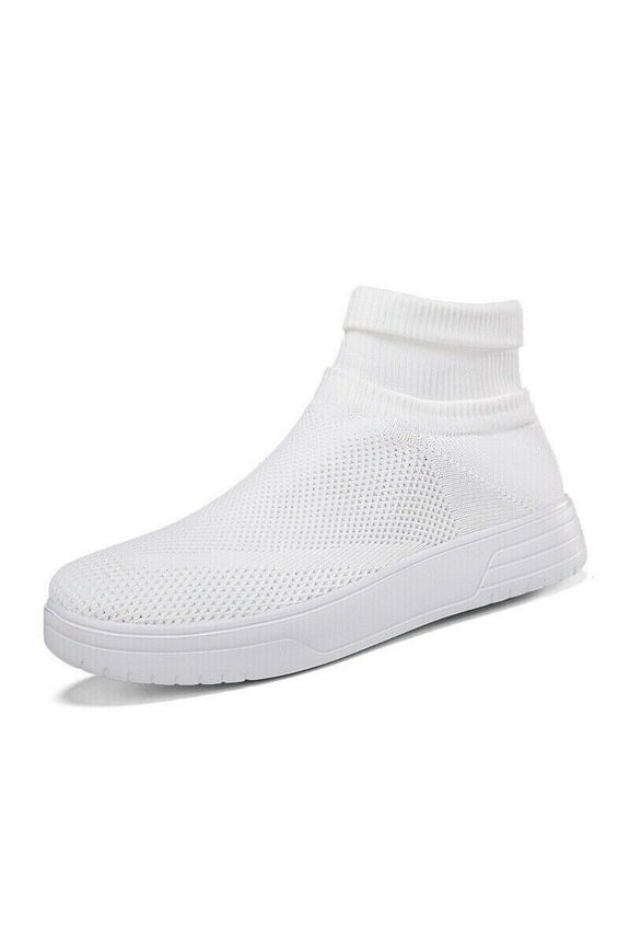 Women Men Sneakers Breathable Sock Shoes Slip on Mesh High Top Casual Shoes US12