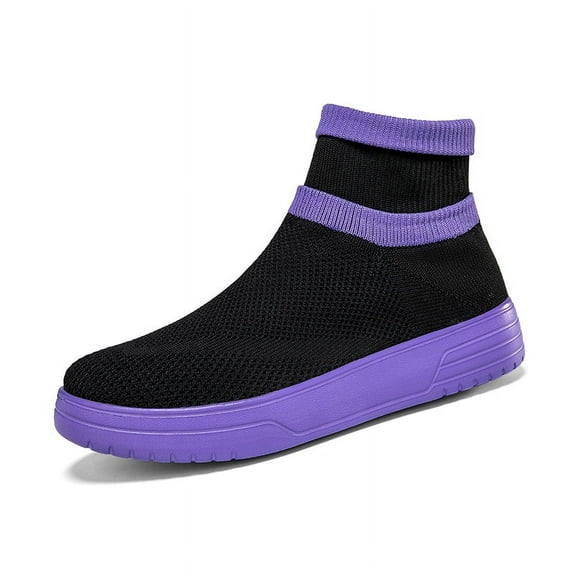 Women Men Sneakers Breathable Sock Shoes Slip on Mesh High Top Casual Shoes US12