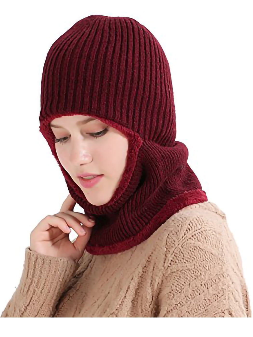 Women Men Solid Unisex Cycling Ski Mask Winter Knitted Balaclava Beanie Hat, Red, One Size